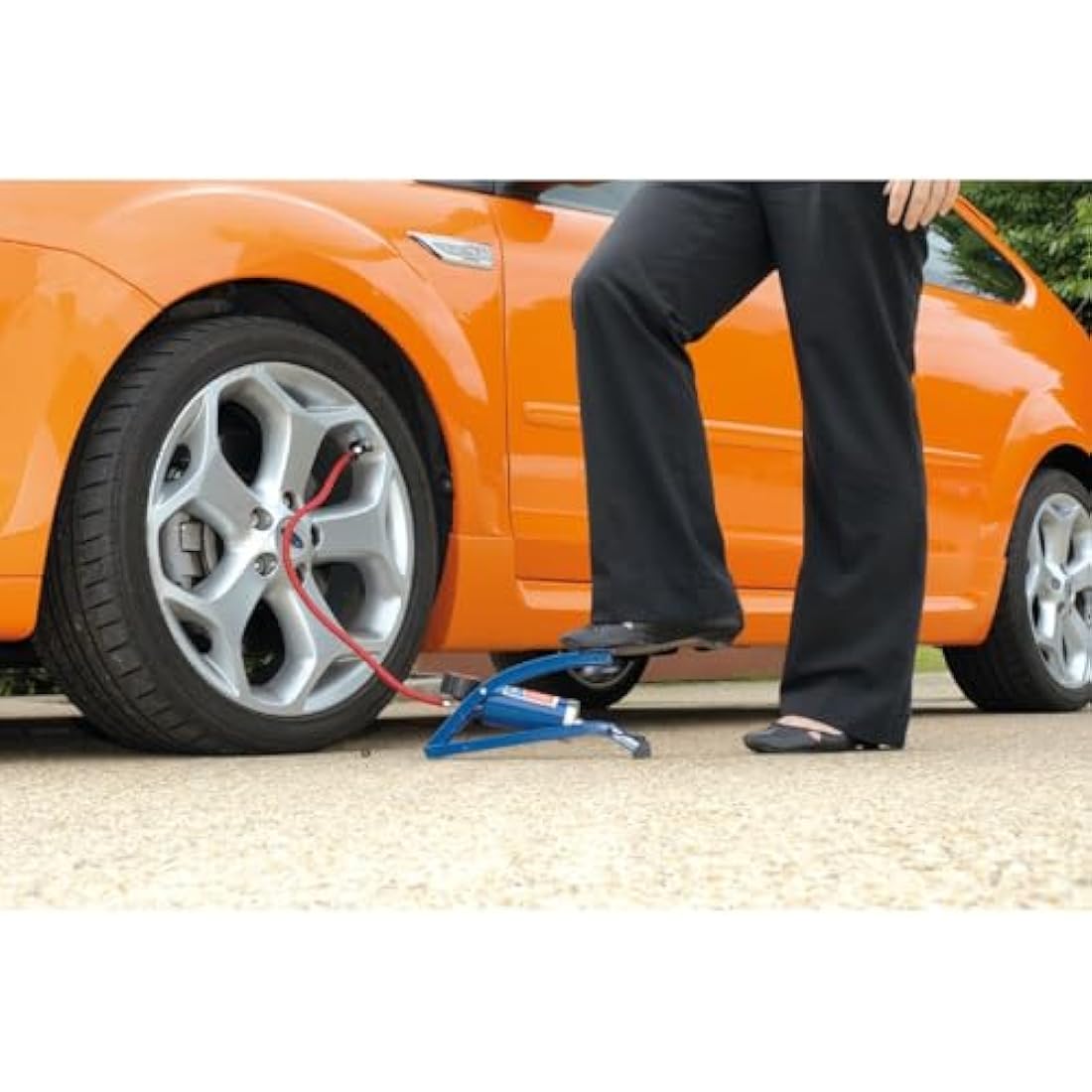 Draper Single Cylinder Foot Pump with Pressure Gauge - Blue Tire Inflator