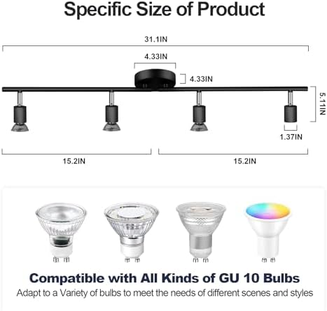 4-Way GU10 Ceiling Spotlight Bar | Matte Black Metal Light
