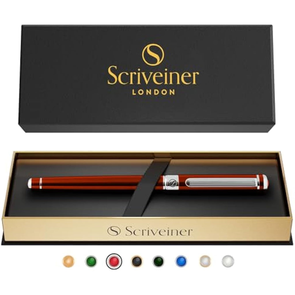 Scriveiner Luxury Rollerball Pen – Crimson Red with Chrome Trim