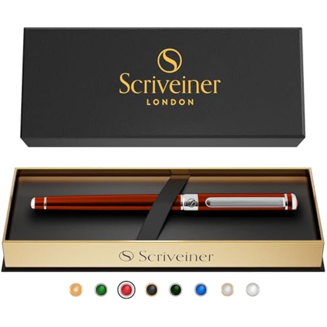 Scriveiner Luxury Rollerball Pen – Crimson Red with Chrome Trim