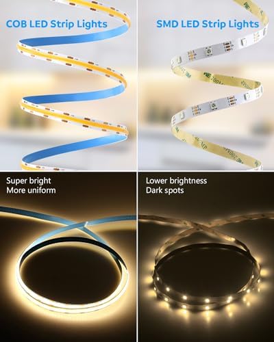 Aclorol COB LED Strip Light – 5M 12V Warm White 3000K Flexible Tape