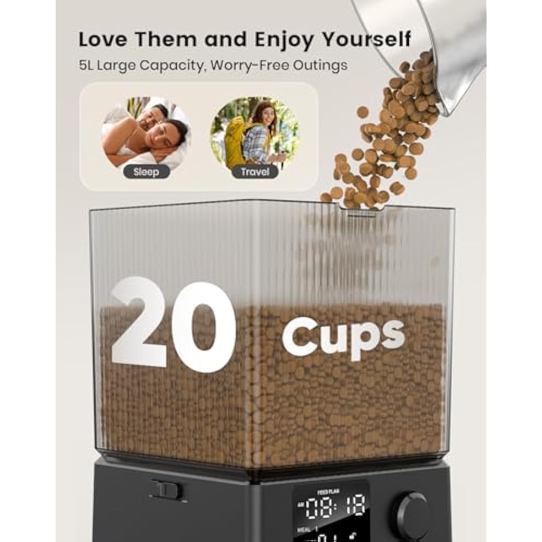 oneisall 5L Automatic Cat Feeder for 2 Cats | Timed Dual Food Dispenser