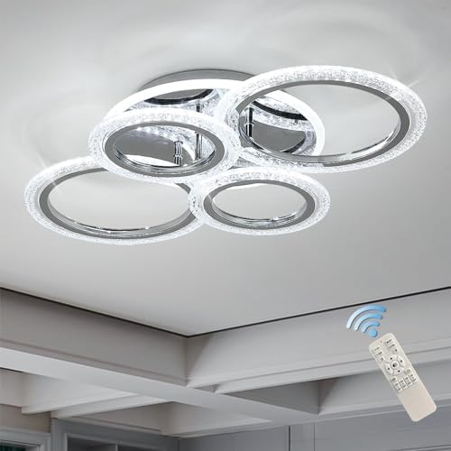 LED Ceiling Light – Modern 4-Ring Dimmable Chrome Flush Mount