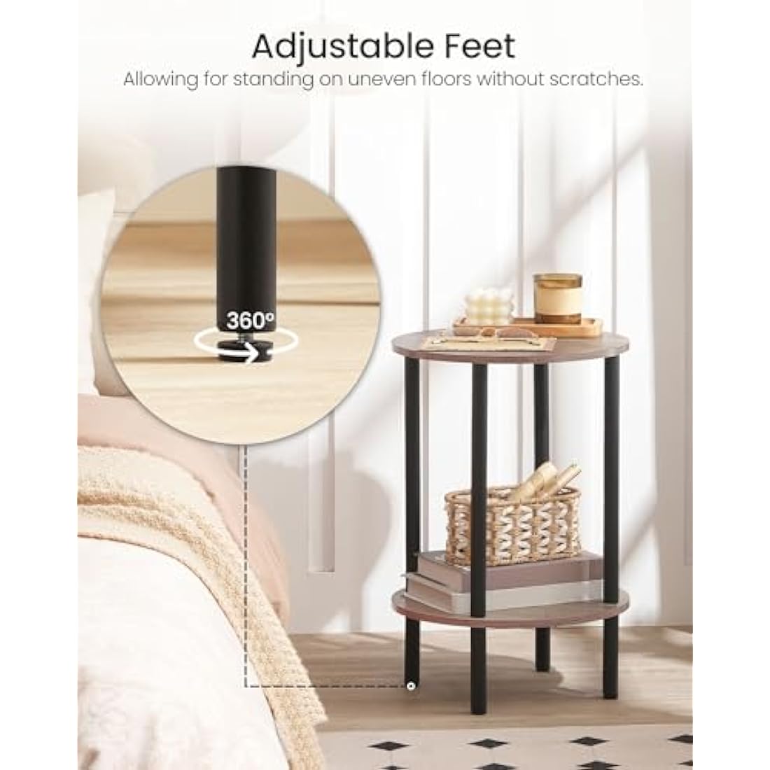CHOEZON 2-Tier Round Side Table | Industrial Greige End Table Nightstand
