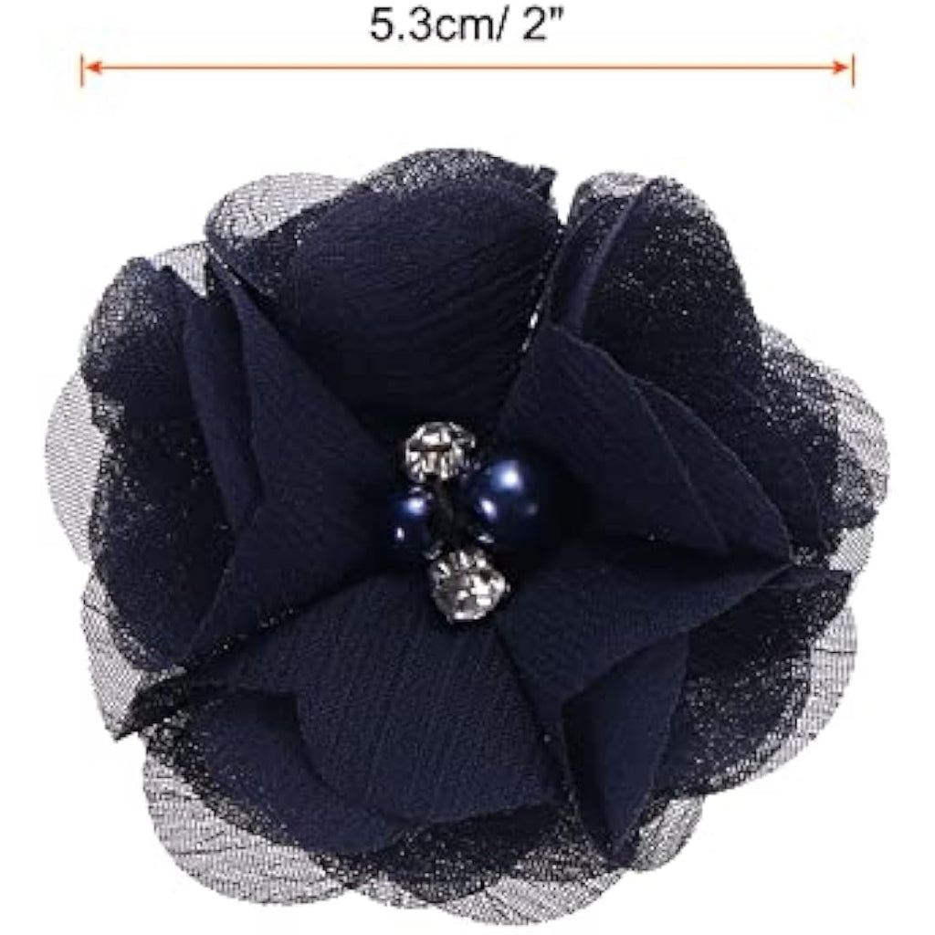 Jolof Store Dark Blue Chiffon Flower Heads with Rhinestones - 20 Pack