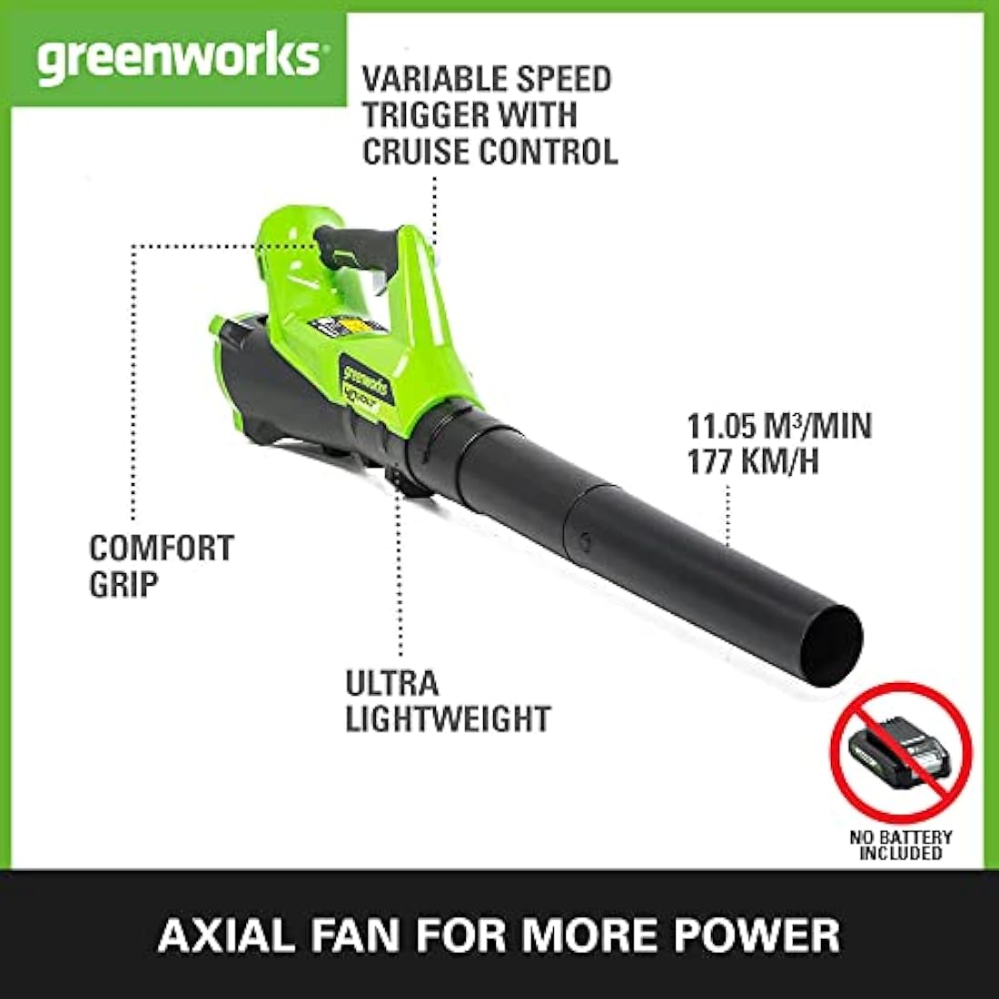 Greenworks 40V Cordless Leaf Blower – Lightweight Axial Fan with Battery