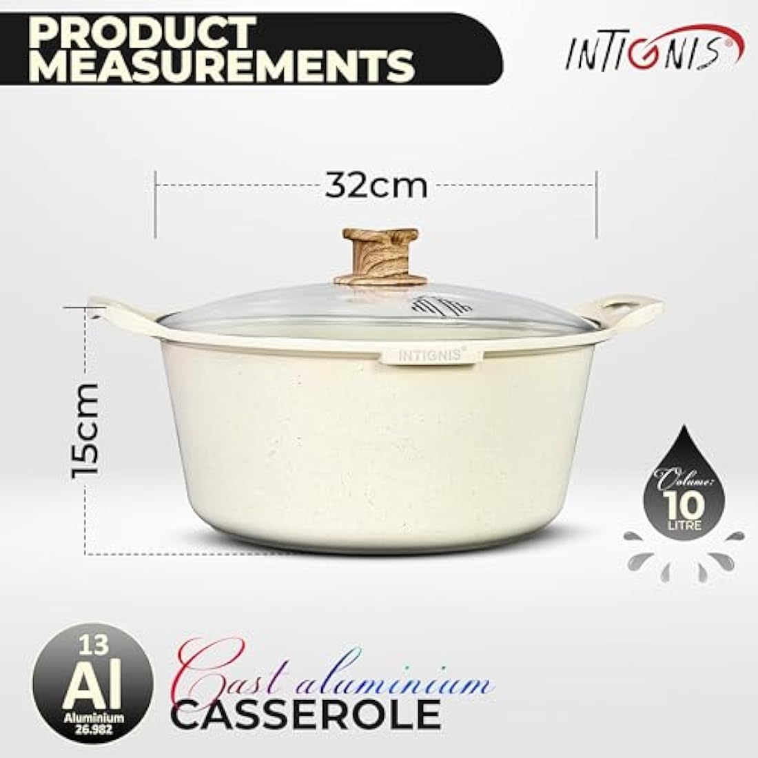 INTIGNIS 32cm Casserole Pot – 10L Large Ceramic Non-Stick Induction Pot