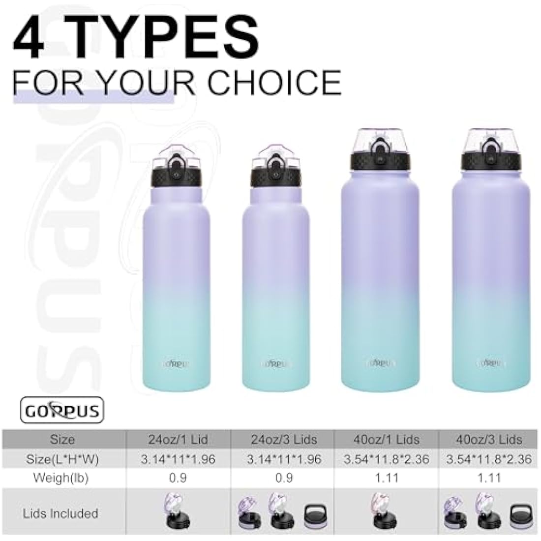 GOPPUS 26oz Insulated Stainless Steel Water Bottle with Straw & Strap
