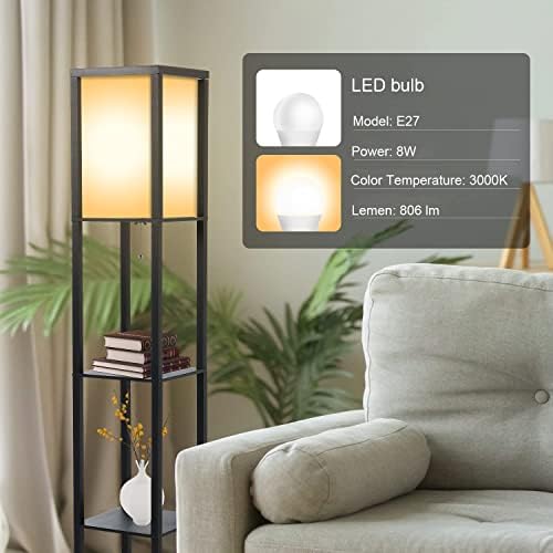 PULUOMIS Floor Lamp with Shelves | 3-Tier Storage Lamp with USB Ports