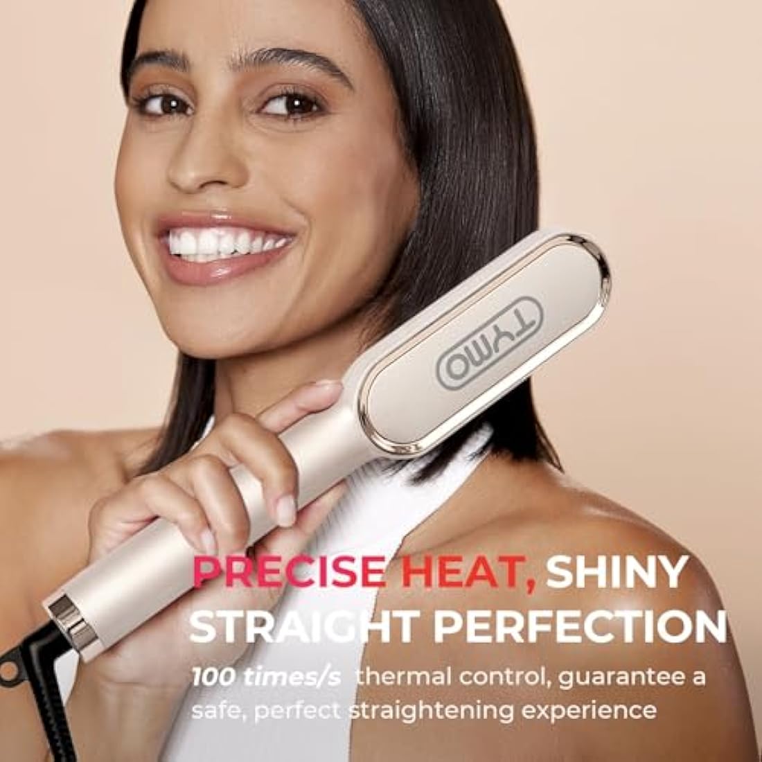 TYMO Hair Straightener Brush | Ionic 2-in-1 Fast Heating Comb - Gold
