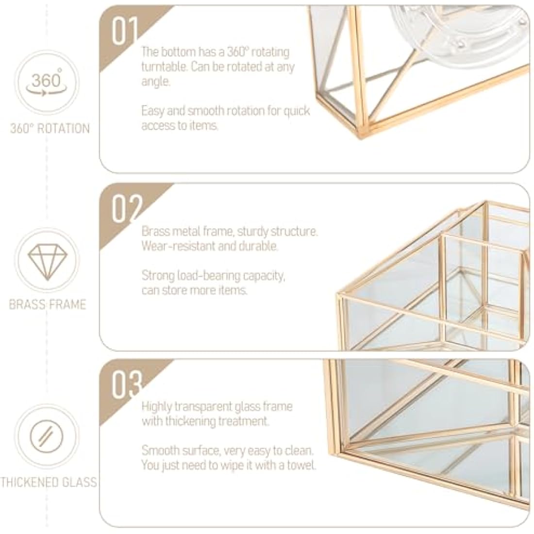 SLHEQING 360° Drehbarer Make-up-Organizer – Glas Schmink Aufbewahrung