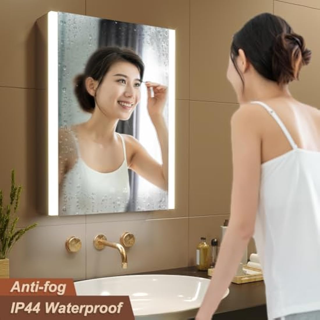KWW LED Medicine Cabinet with Defogger | Wall Mounted Mirror (55 x 70 cm)