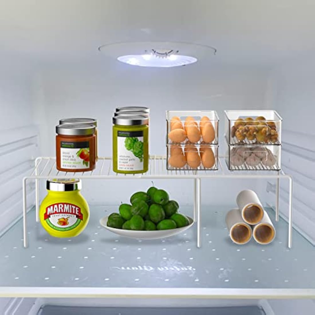 iPEGTOP Expandable Metal Kitchen Cabinet Shelf Organizer, White, Set of 2