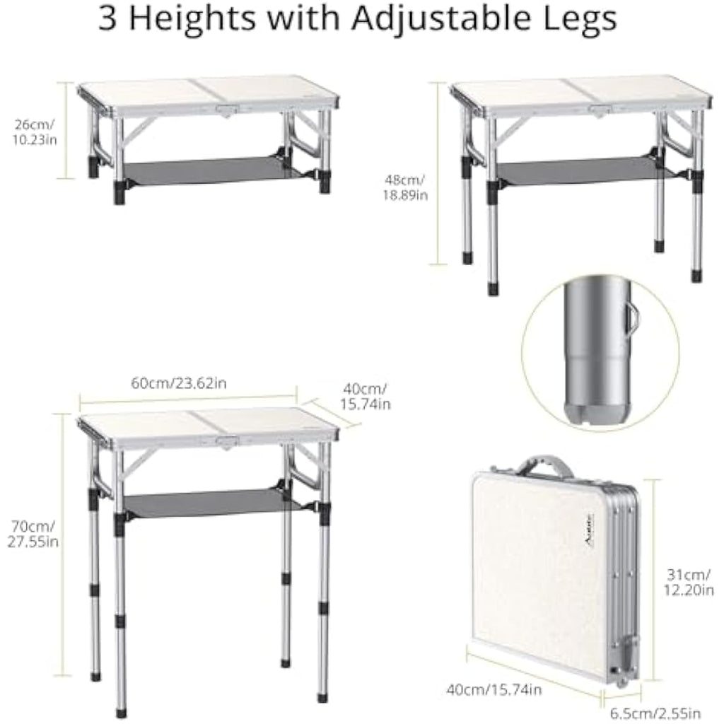 Anbte Folding Camping Table | Adjustable Aluminum Table with Storage Net