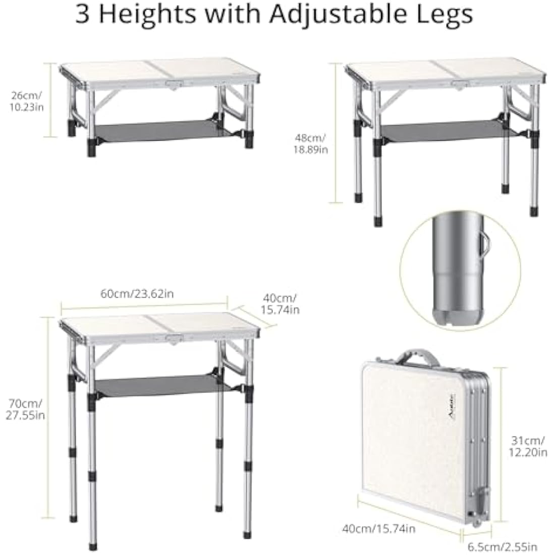 Anbte Folding Camping Table | Adjustable Aluminum Table with Storage Net