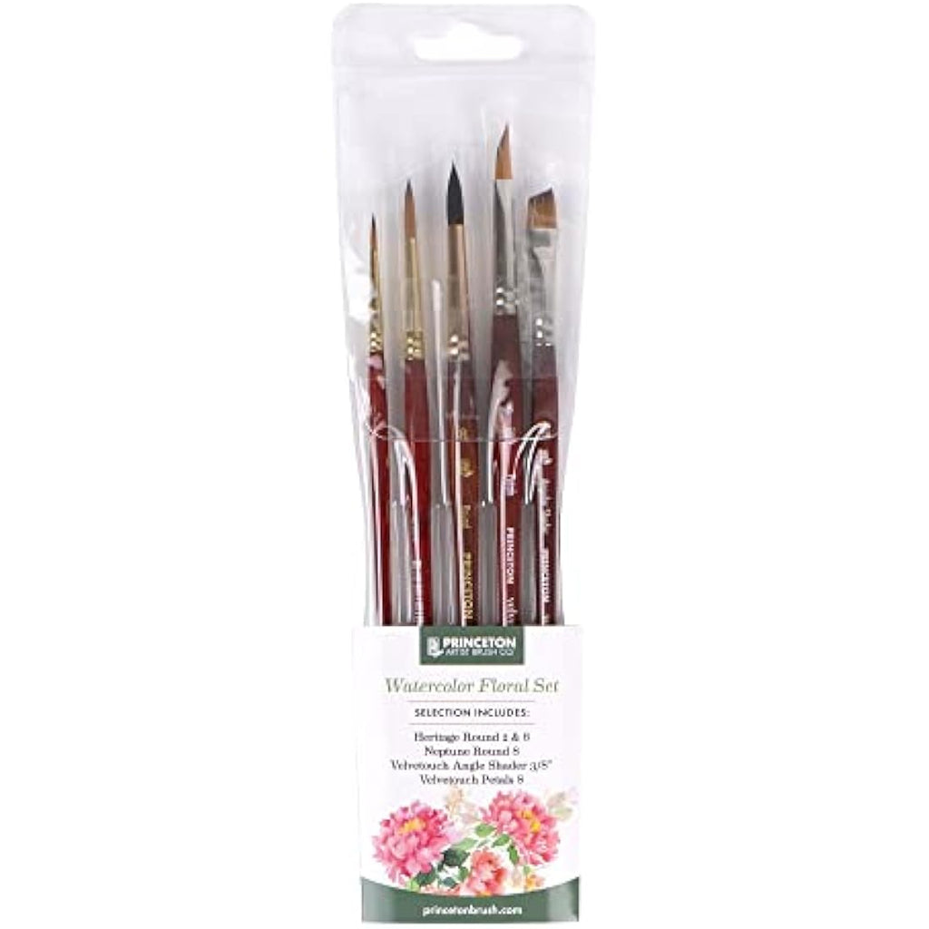 Princeton Watercolor Floral Brush Set | 5 Synthetic Short Handle Brushes
