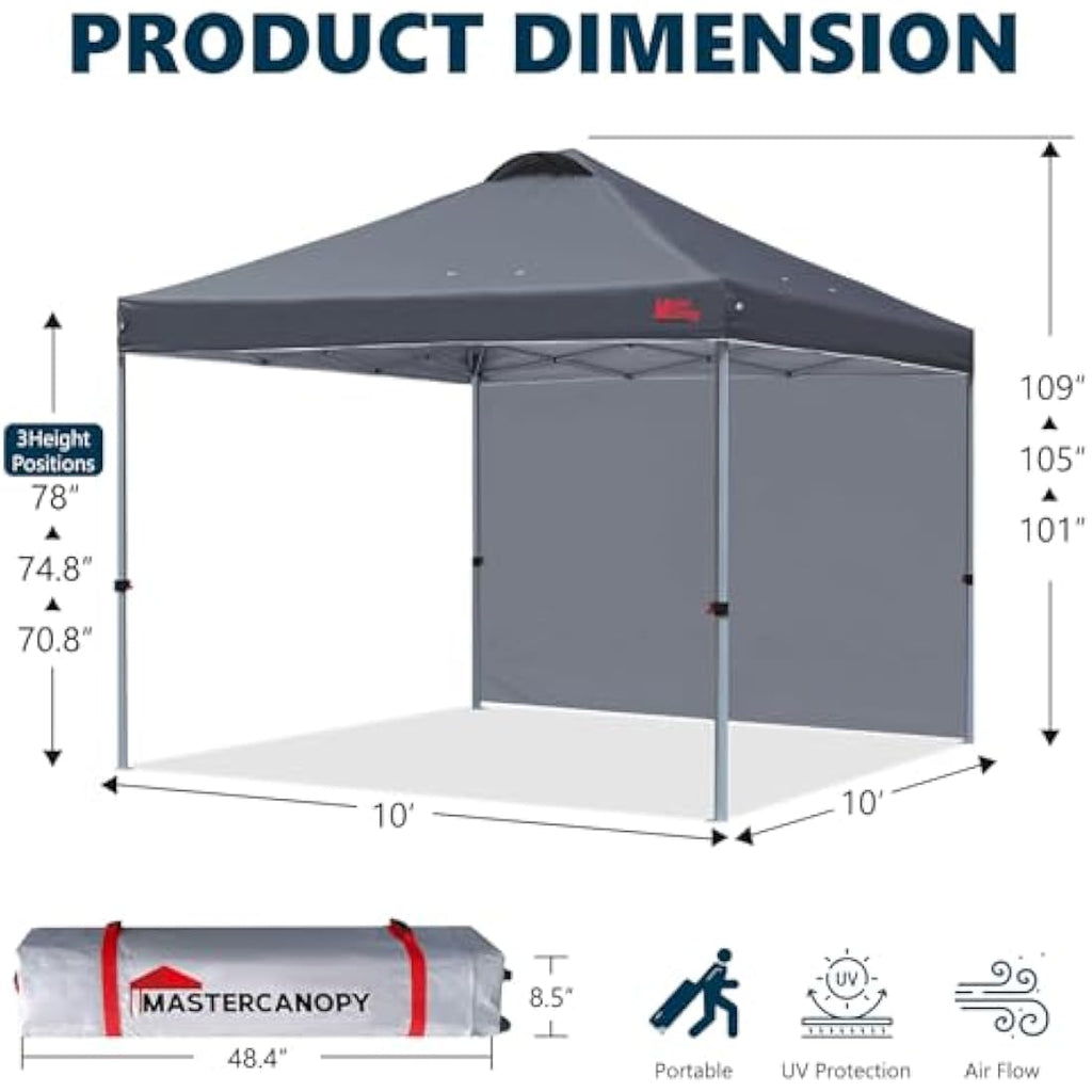 MASTERCANOPY 3x3M Pop-up Gazebo Tent | UV Protection Canopy with Sidewall