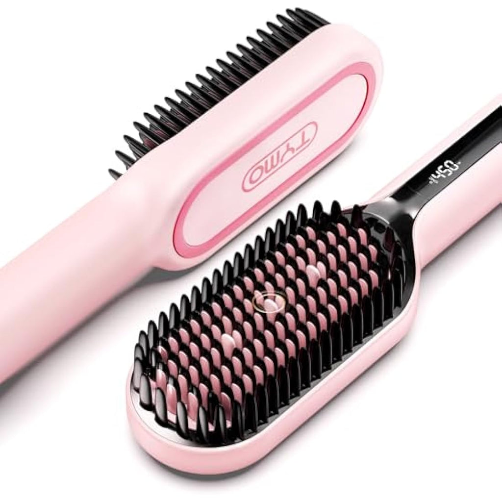 TYMO Ionic Plus Hair Straightener Brush | Ceramic Anti-Frizz Tool - Pink