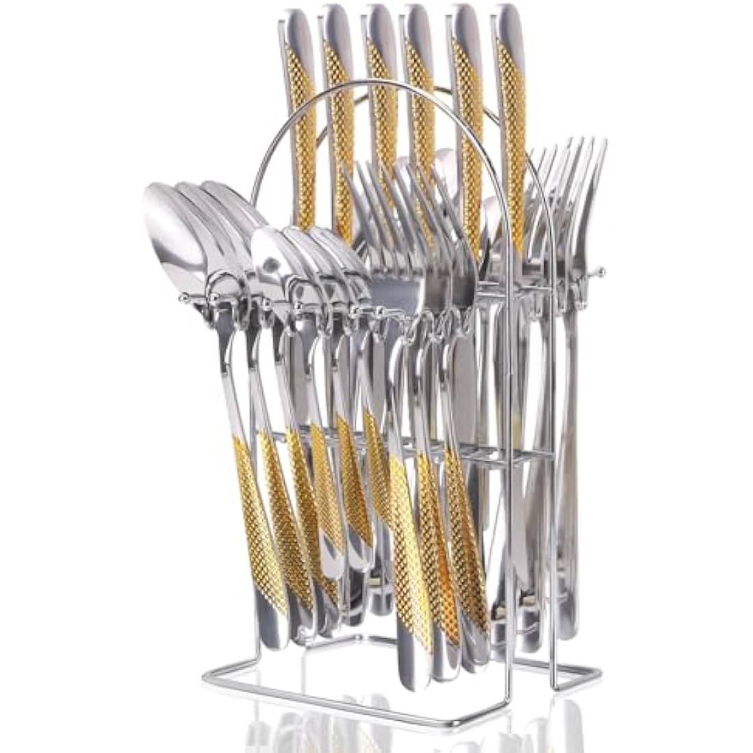 24-Piece Gold Stainless Steel Cutlery Set with Holder