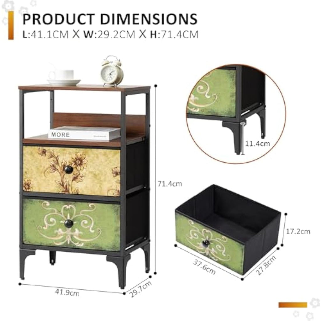 LYNCOHOME Bedside Tables Set of 2 | 2-Drawer Metal Nightstand