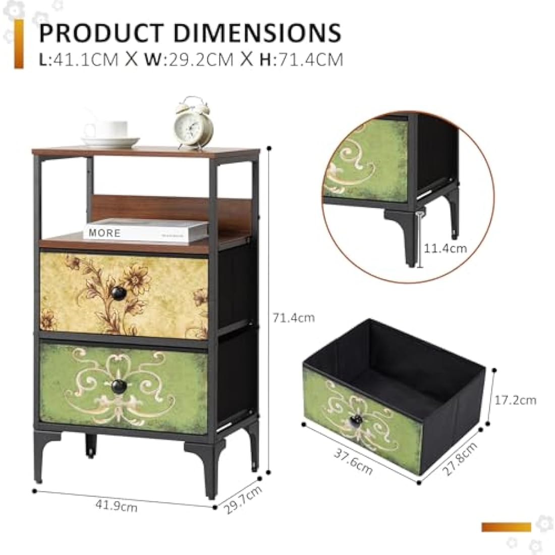 LYNCOHOME Bedside Tables Set of 2 | 2-Drawer Metal Nightstand