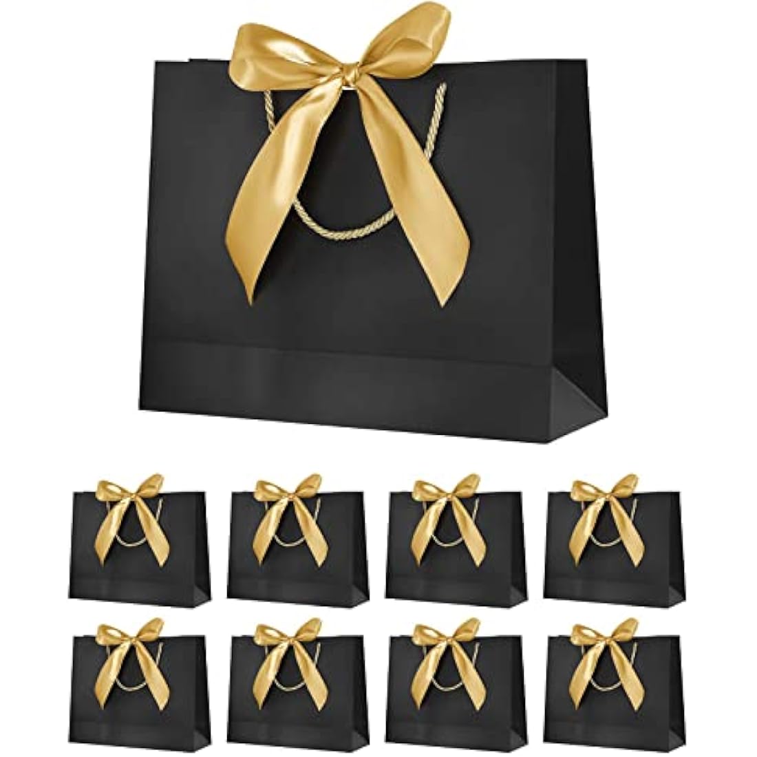 Black Gift Bags with Ribbon Bow - 8 Pack Paper Bags for Weddings