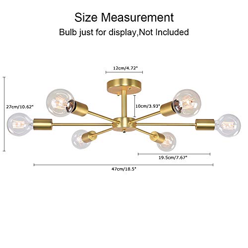 OYIPRO 6-Light Modern Chandelier – Brass Semi-Flush Mount Ceiling Light