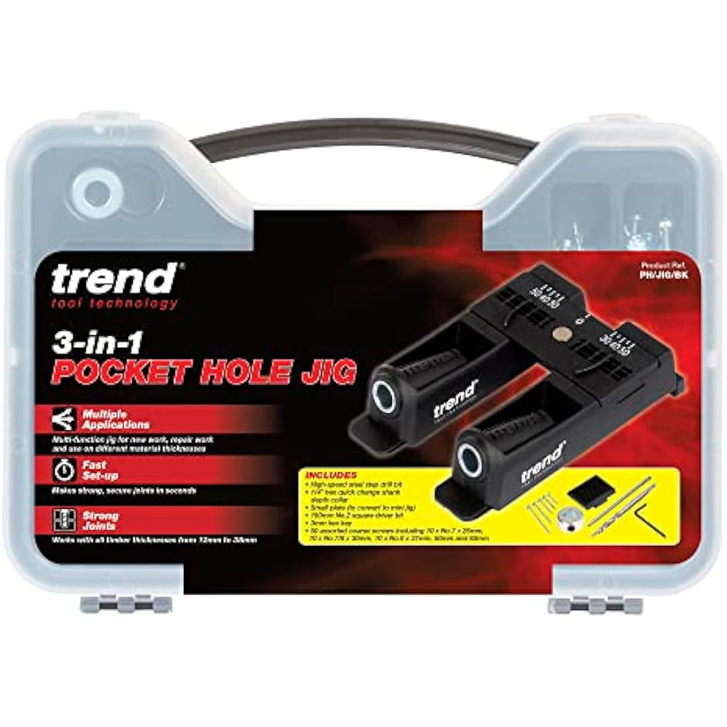 Trend 3-in-1 Pocket Hole Jig Kit with HSS Drill Bit and 50 Screws