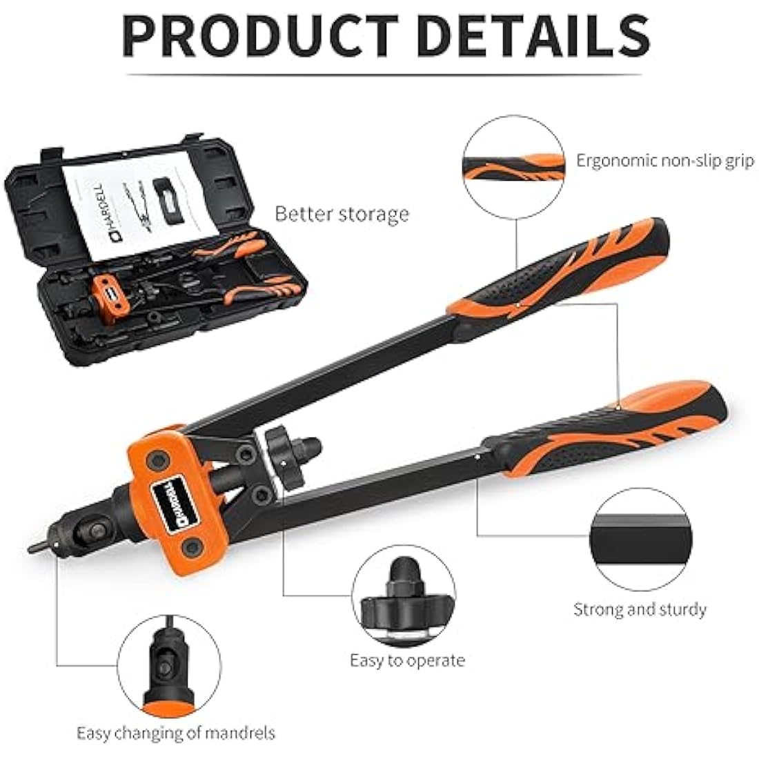 HARDELL 14" Heavy Duty Rivet Nut Tool Kit | 6 Mandrels & 150 Rivet Nuts