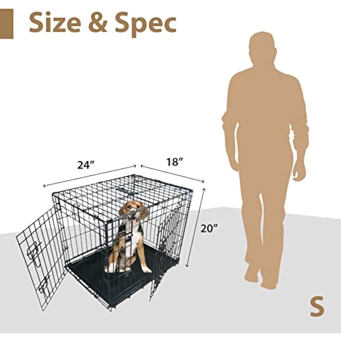 Ellie-Bo 24-inch Folding Dog Crate | 2-Door Metal Cage with Tray