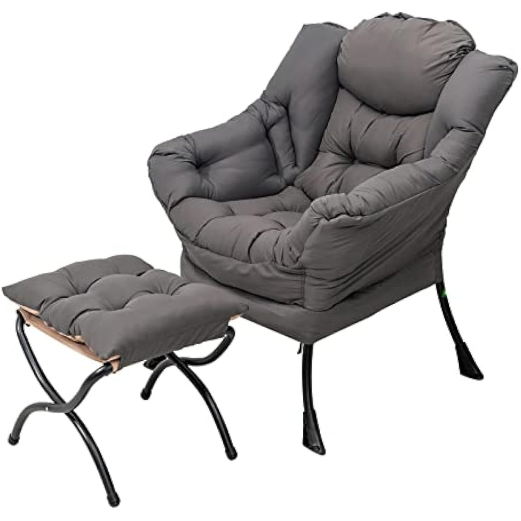 Jolof Store Lazy Chair with Ottoman – Ergonomic Accent Armchair, Dark Grey