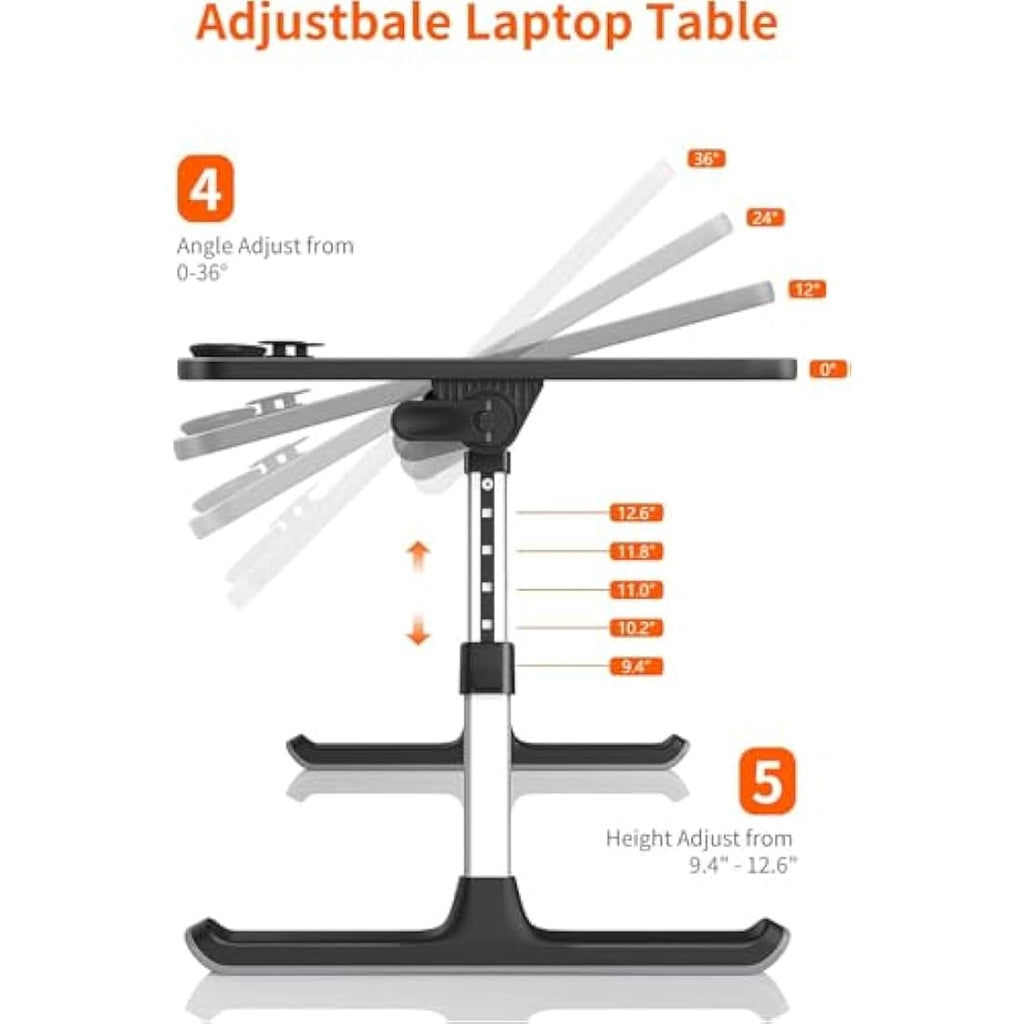 SAIJI Adjustable Laptop Desk – Portable Bed Tray with 5 Heights, Black