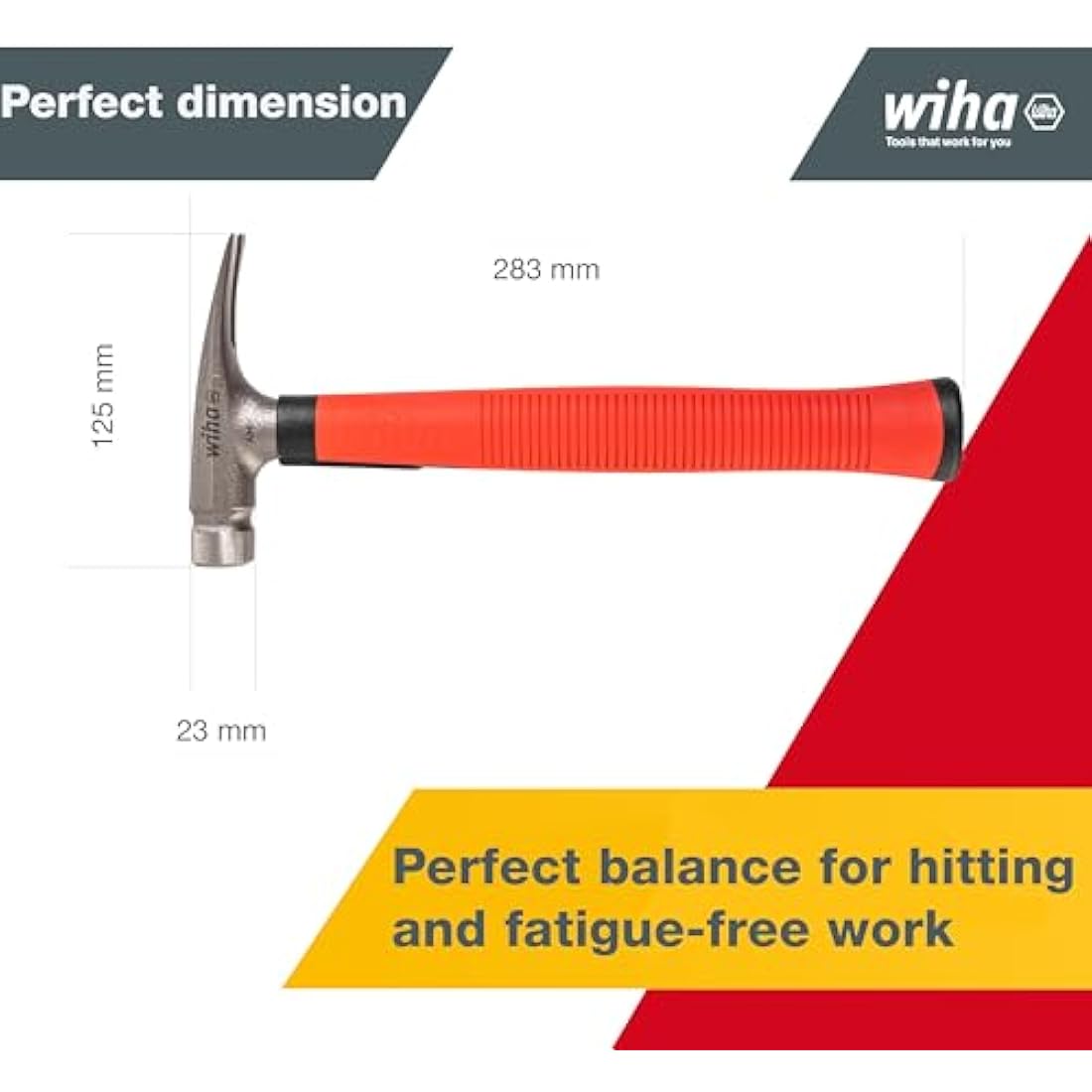 Wiha Electrician's Hammer – 300g Square & Round Head – Red Handle