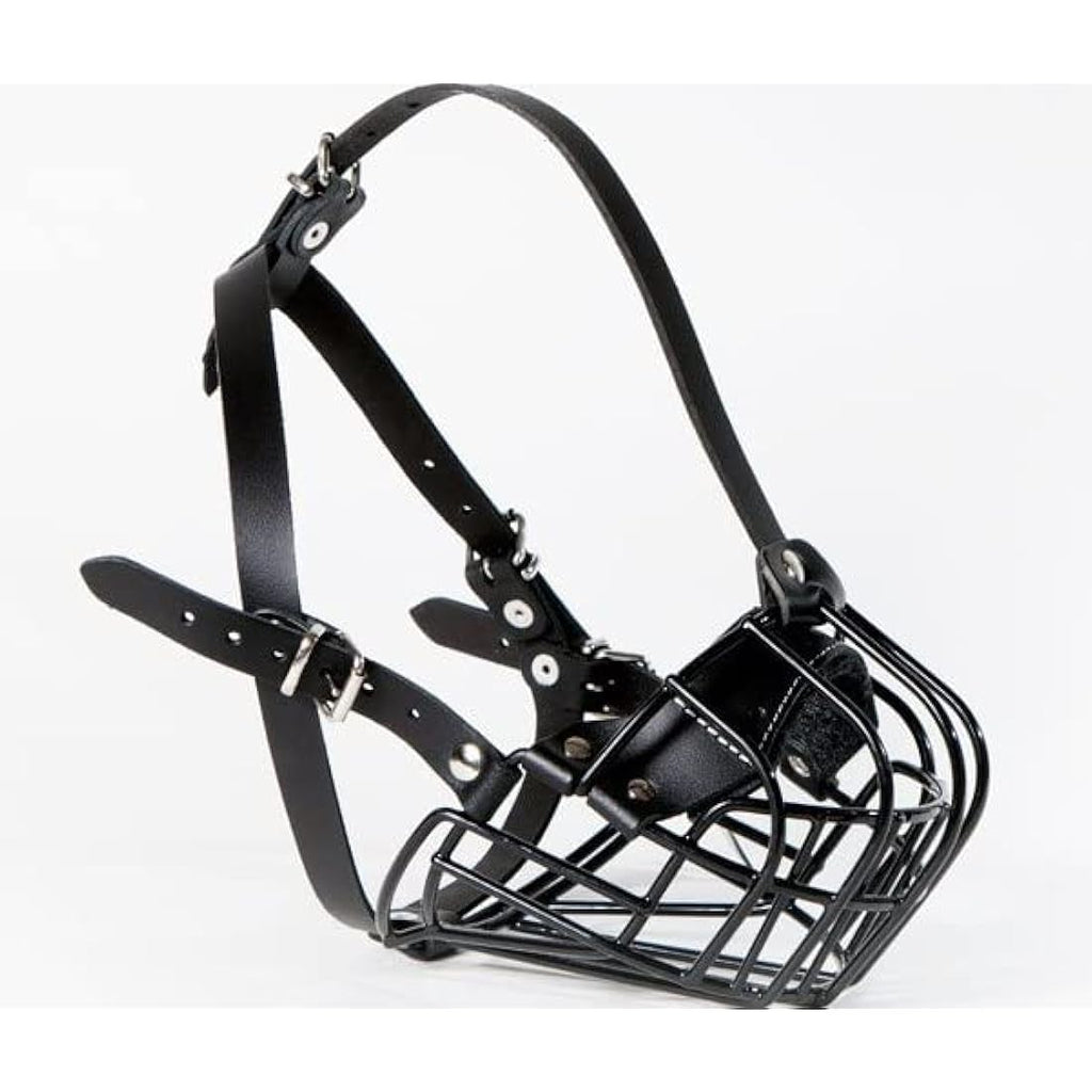 Jolof Store Metal Wire Basket Dog Muzzle for American Bully – Black Leather
