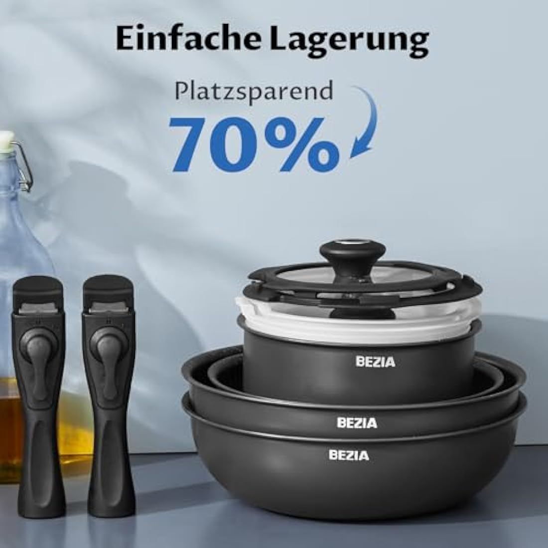 BEZIA 13-Piece Nonstick Cookware Set | Induction Pans with Detachable Handle