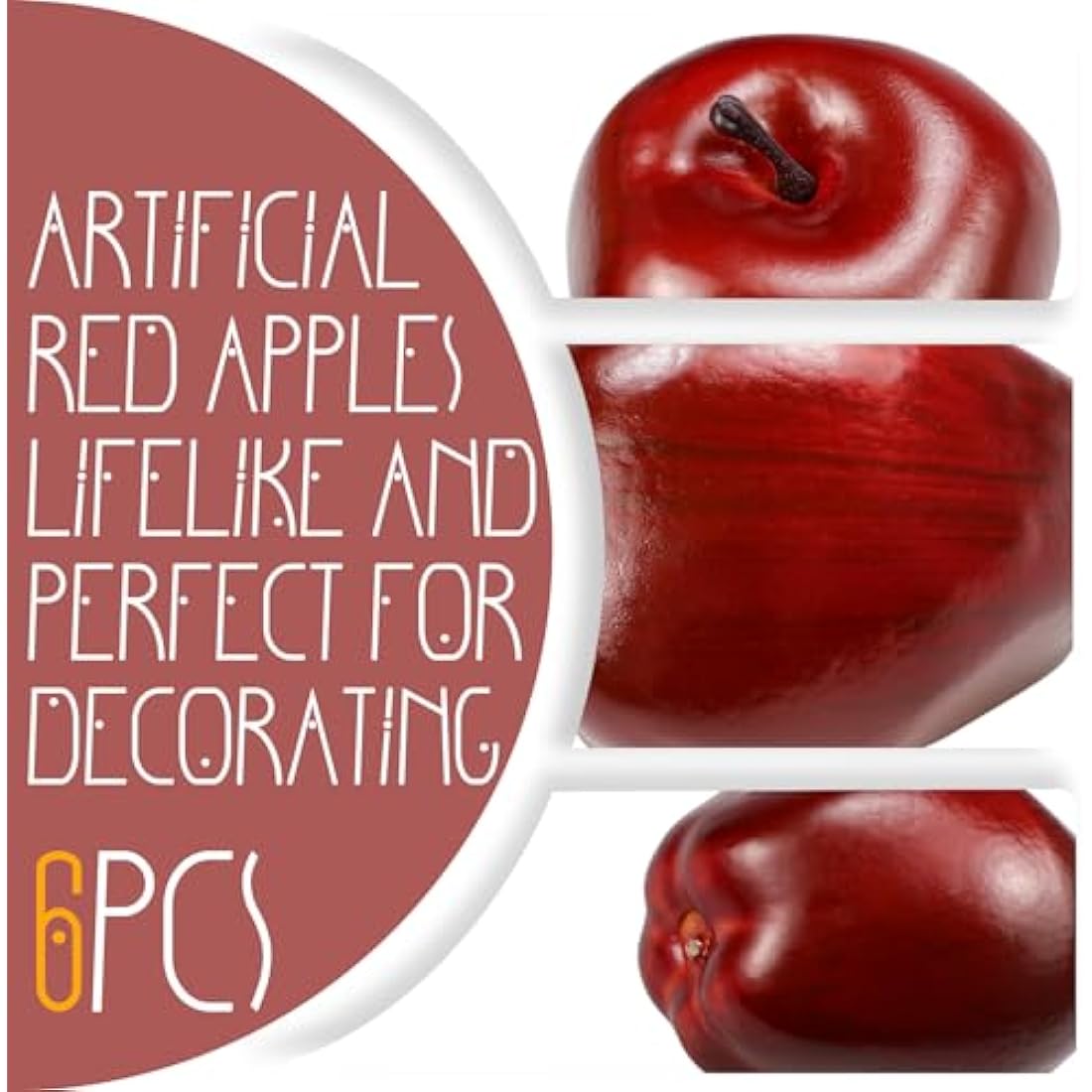 Lorigun Artificial Red Delicious Apples – 6 Pcs Faux Fruit for Home Decor