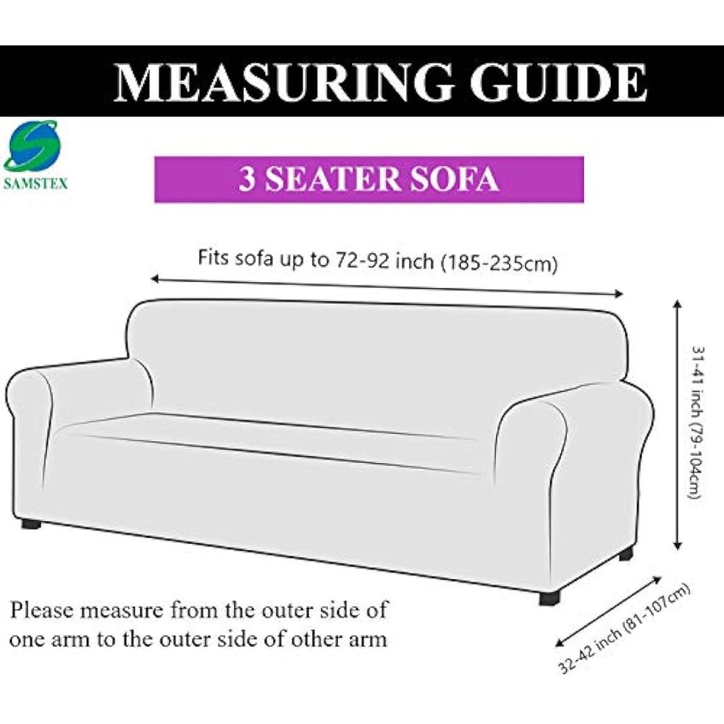 SAMSTEX 3 Seater Sofa Cover | Stretch Jacquard Slipcover - Light Grey