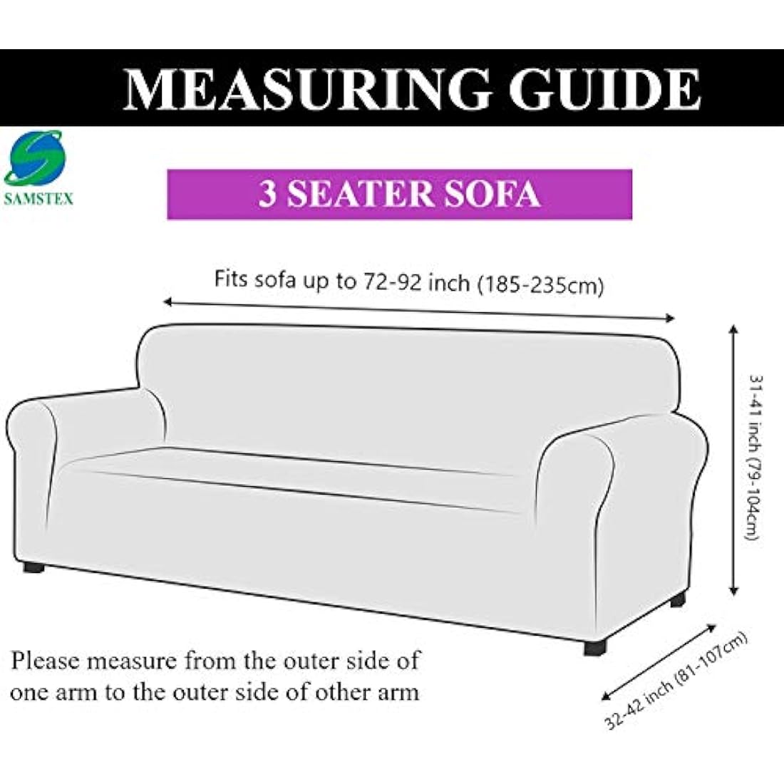 SAMSTEX 3 Seater Sofa Cover | Stretch Jacquard Slipcover - Light Grey