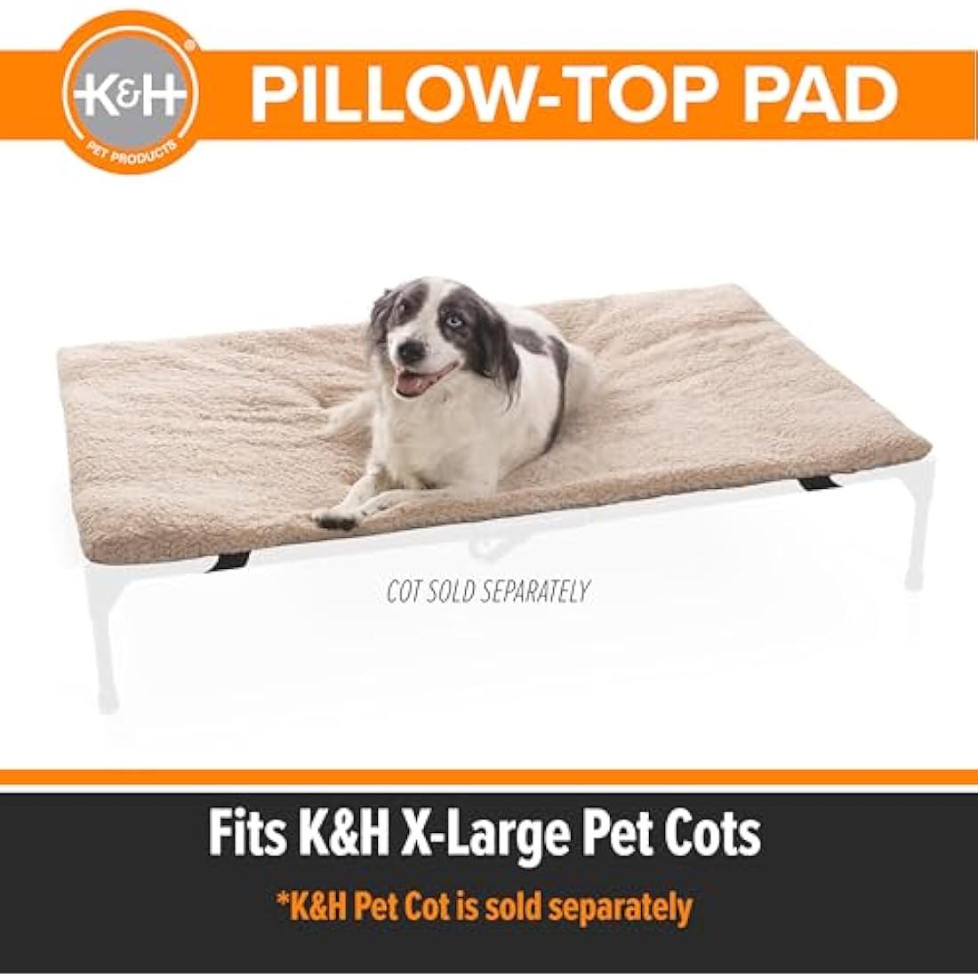 K&H Pet Products Dog Cot Pad | XL Fleece Pillow-Top Bed Mat – Tan