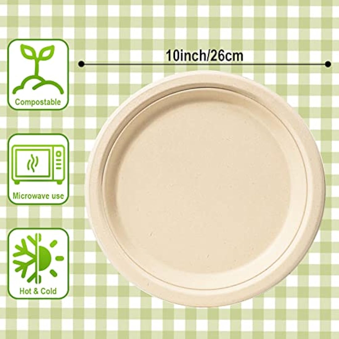 GREENESAGE 10-Inch Sugarcane Plates | 100 Pack Heavy-Duty Compostable