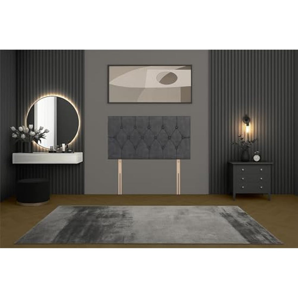 Jolof Store 3FT Single Charcoal Plush Divan Bed Base with Headboard
