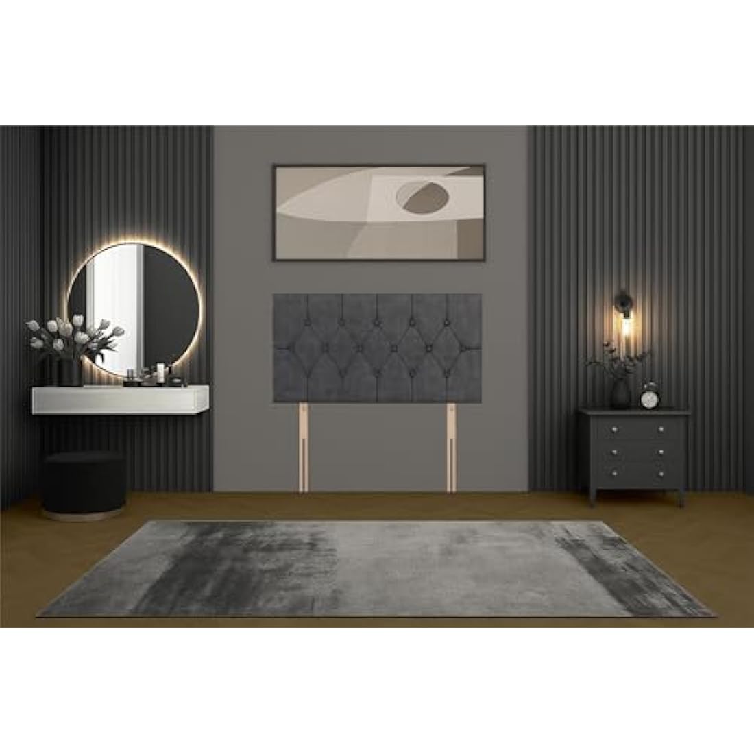 Jolof Store 3FT Single Charcoal Plush Divan Bed Base with Headboard