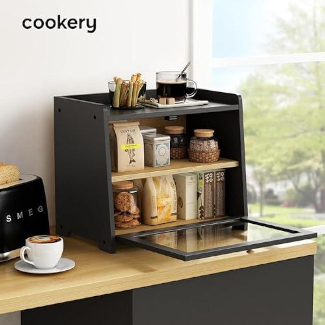 Jolof Store 2-Tier Bamboo Bread Bin – Large Wooden Kitchen Storage Box