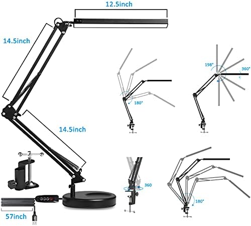 SKYLEO LED Desk Lamp – Swing Arm Clamp Light with 3 Modes & Base