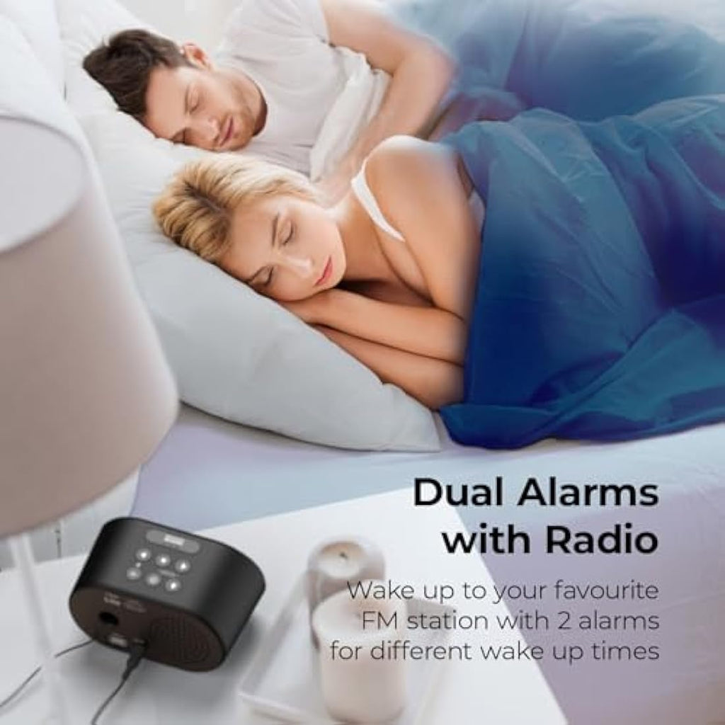 i-box Bedside Alarm Clock with FM Radio, USB Charging & Dual Alarm - Black