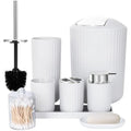 8-Piece Bathroom Accessories Set with Trash Can – White