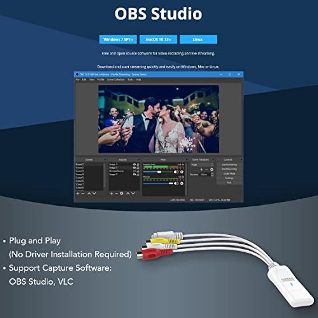 August VGB300 USB Video Capture Card - VHS to Digital Converter for PC & Mac