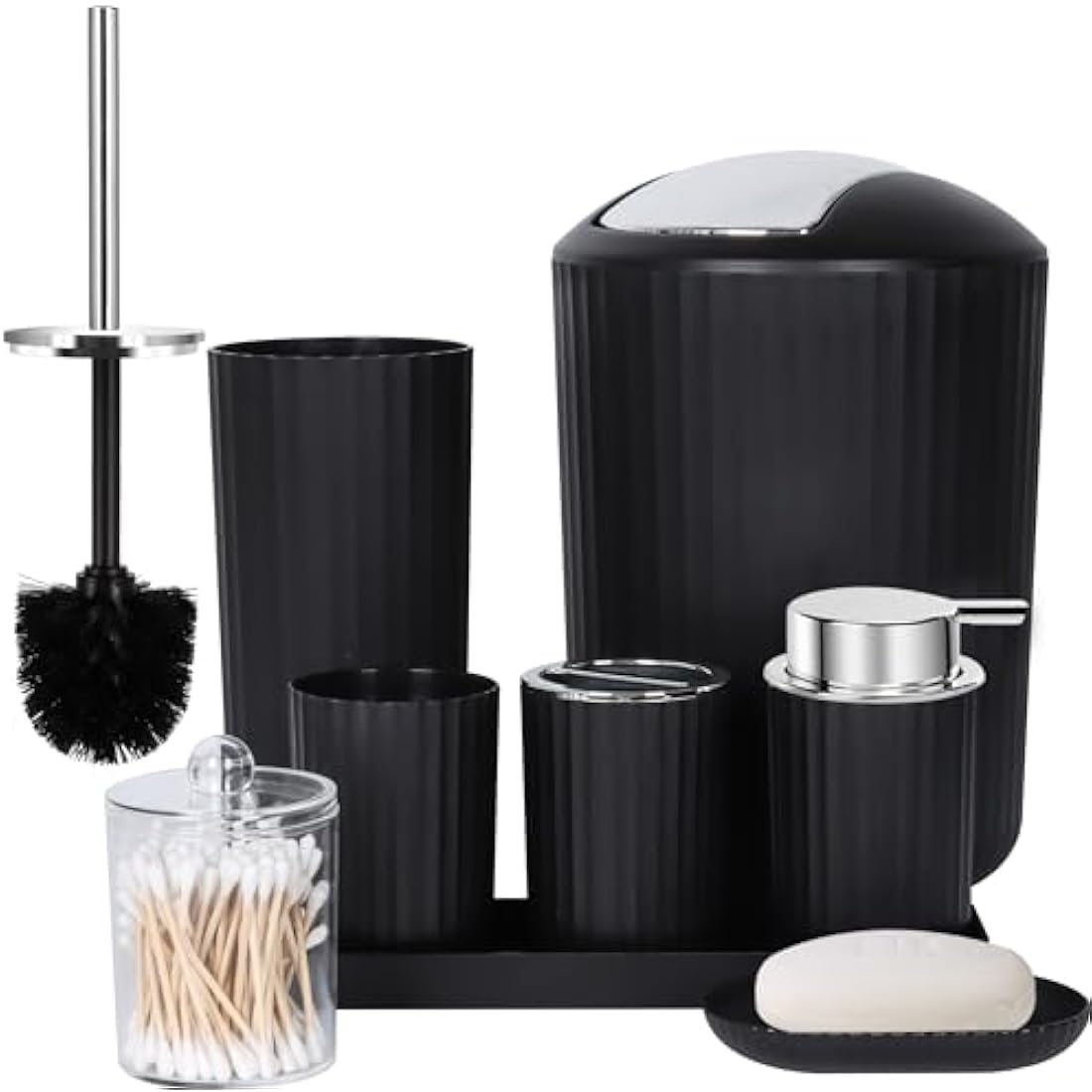 Jolof Store 8-Piece Bathroom Accessories Set with Trash Can - Black