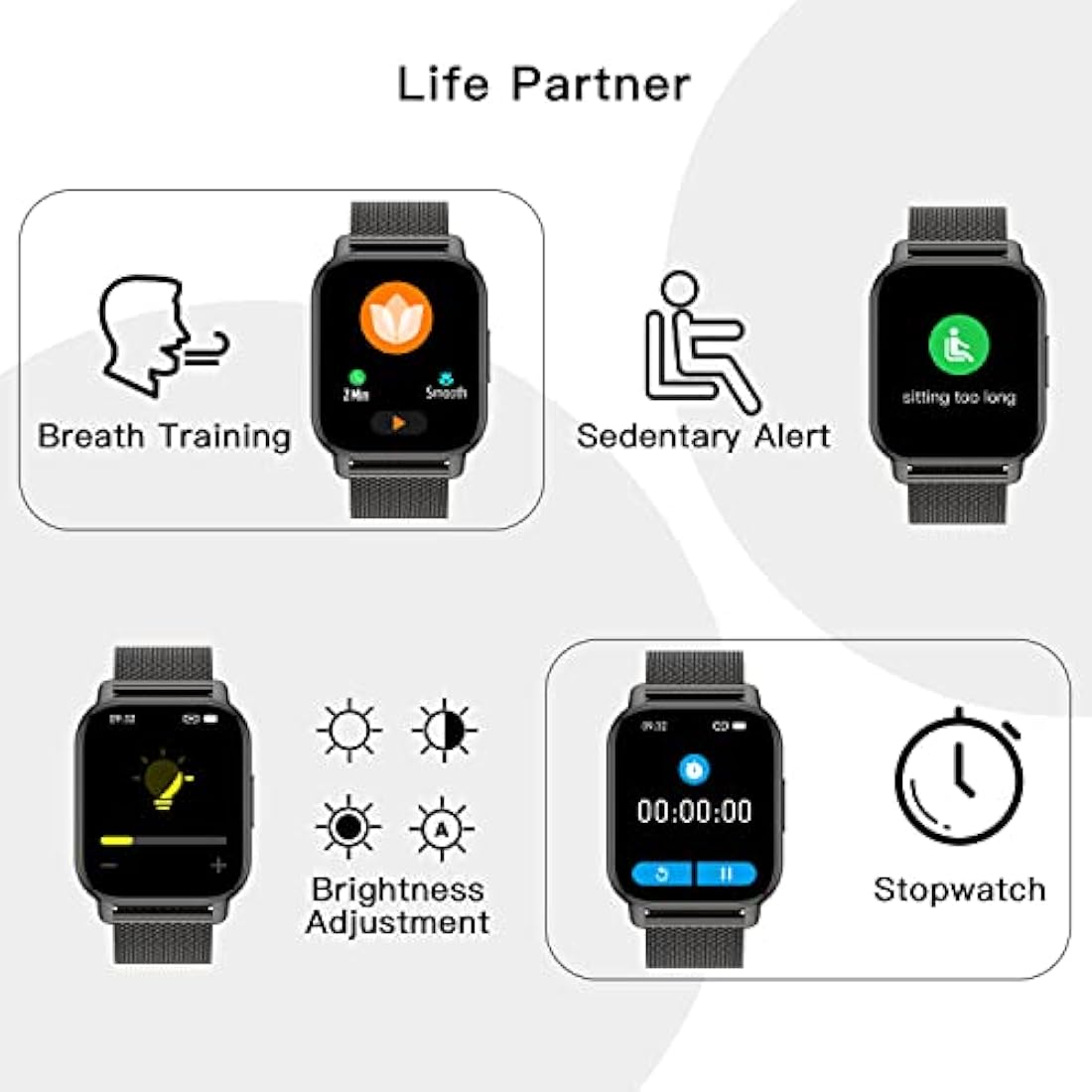 Popglory Smart Watch - 1.85" Fitness Tracker with Bluetooth Call & 2 Straps