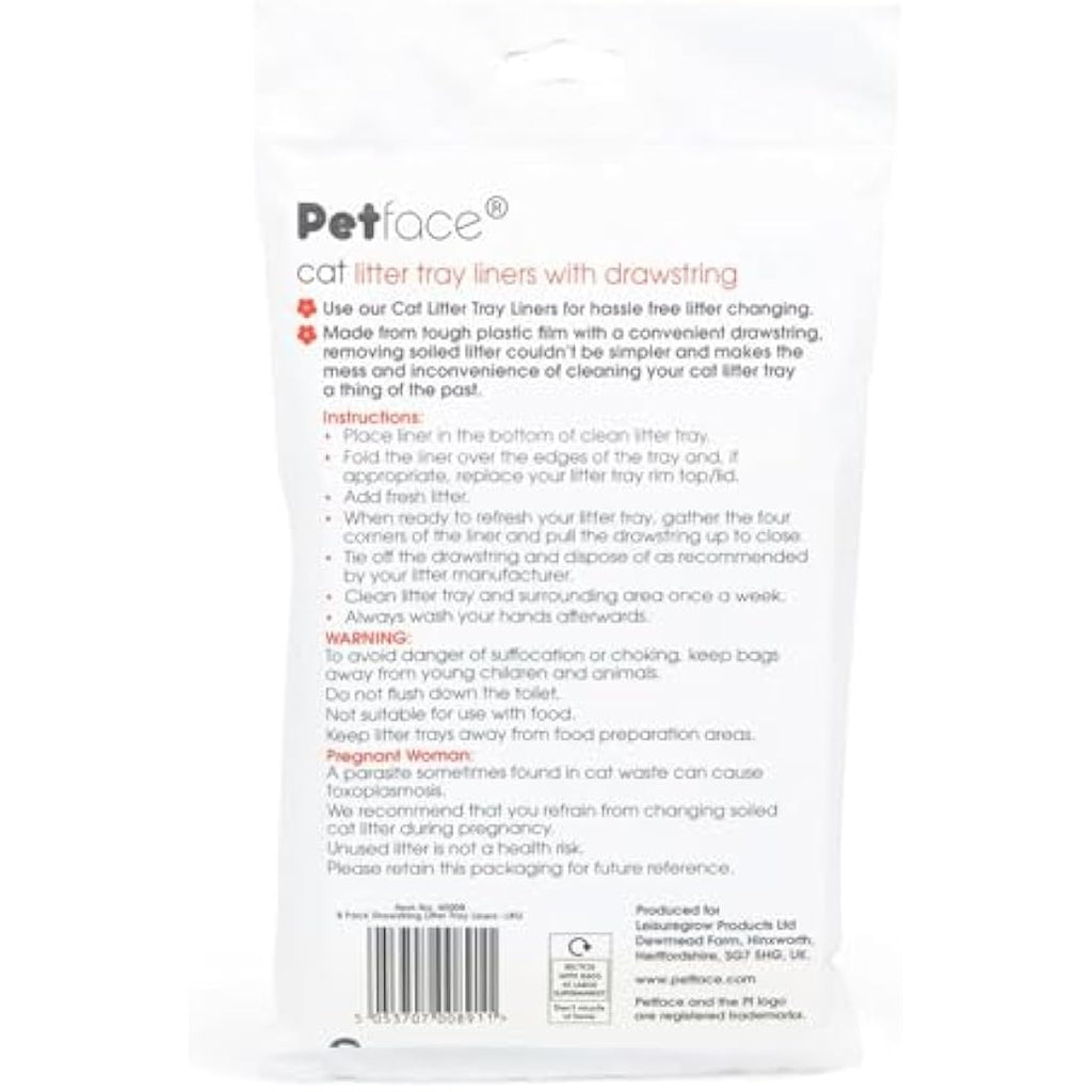 Petface Large Cat Litter Tray Liners – Heavy Duty Drawstring Bags, 8 Pack